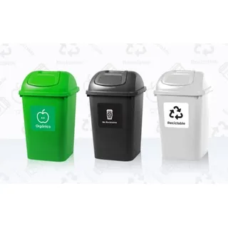 Combo Bote para Basura Vaivén, Negro + Verde + Blanco - 44 Litros
