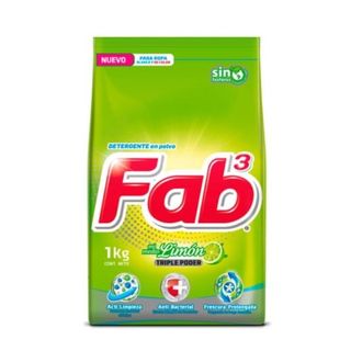 Detergente En Polvo Fab3 Antibacterial 1 kg.