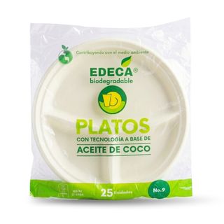 Plato biodegradable 3 divisiones Edeca 25 uds