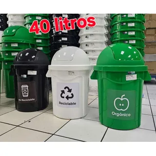 Combo Bote para Basura Vaivén, Negro + Verde + Blanco - 40 Litros