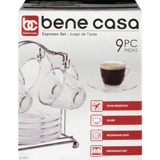 Set de 4 tazas de vidrio con rack